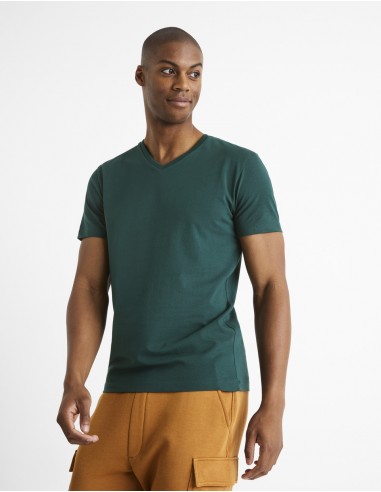 T-shirt slim col V en coton stretch