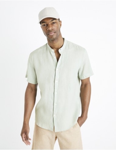 Chemise col mao regular 100% lin