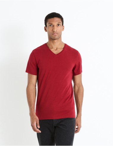 T-shirt slim col V en coton stretch