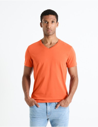 T-shirt slim col V en coton stretch