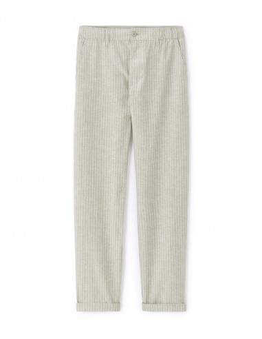 Pantalon straight rayé en lin et coton Pantalon straight rayé en lin et coton