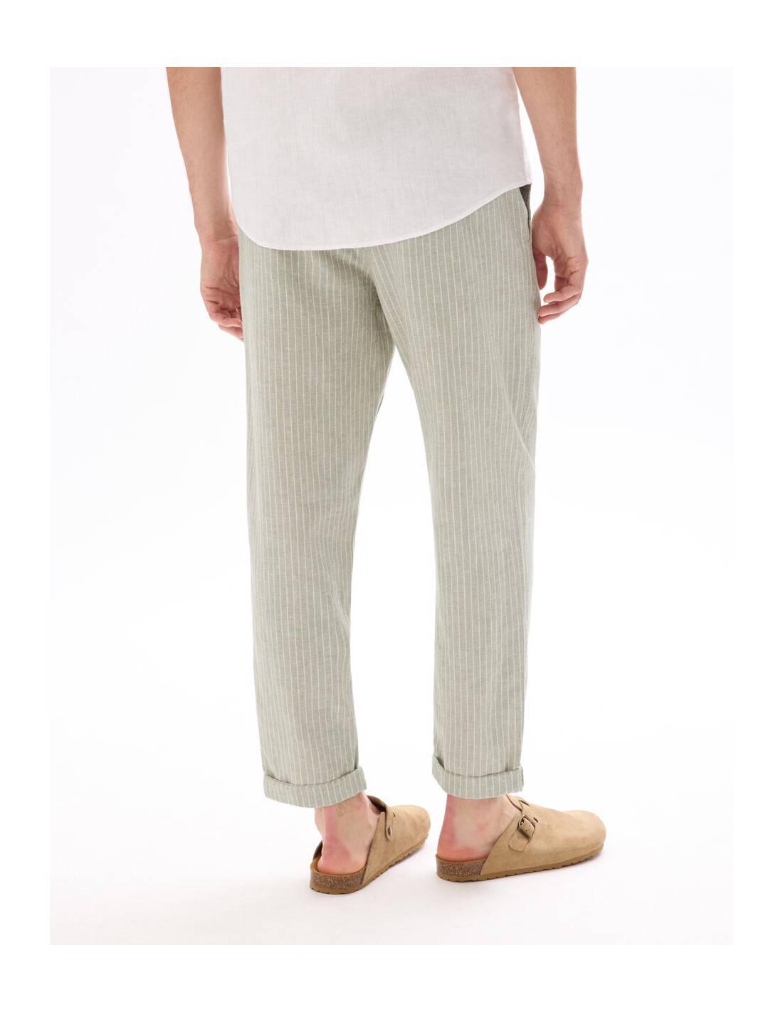 Pantalon straight rayé en lin et coton Pantalon straight rayé en lin et coton