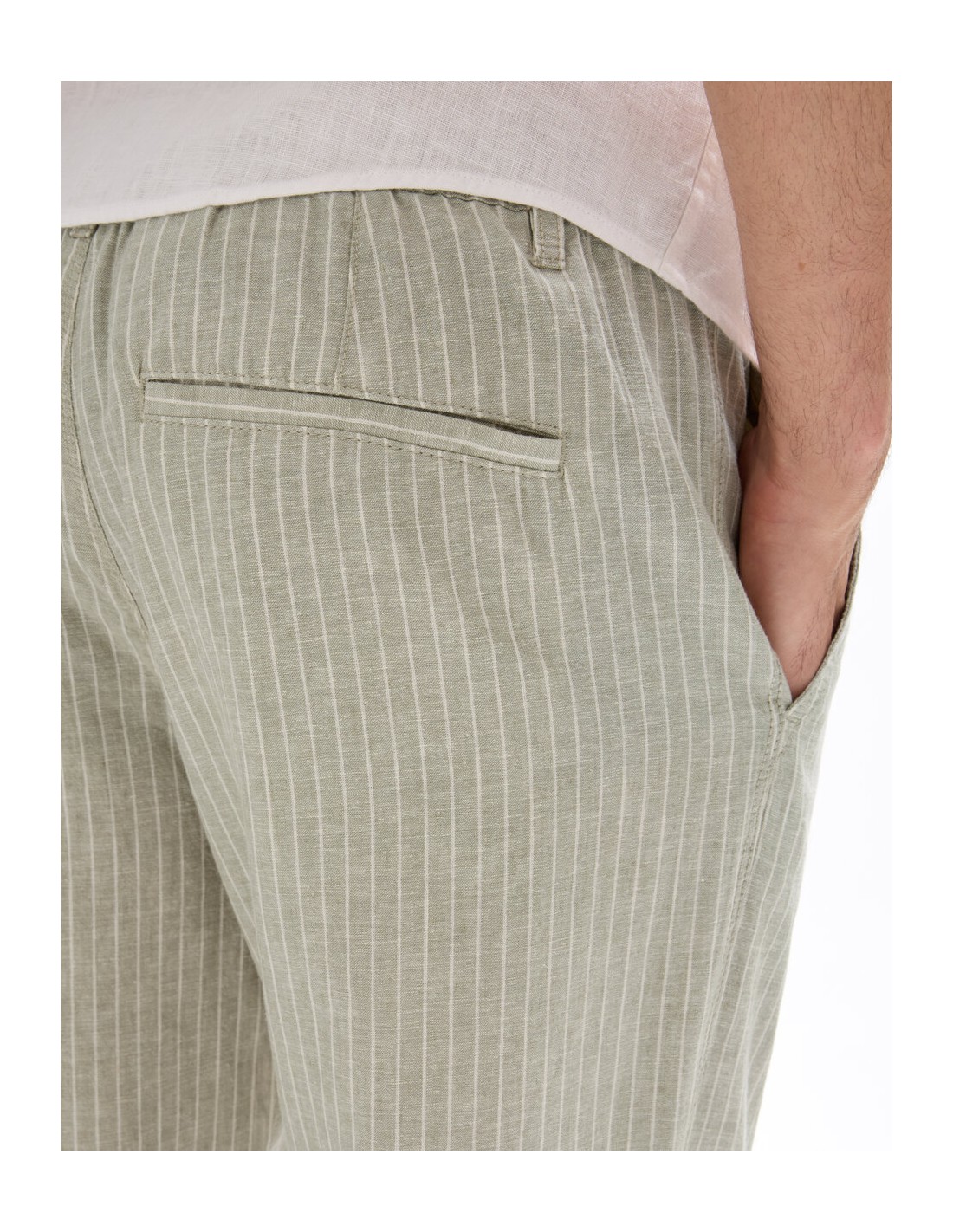 Pantalon straight rayé en lin et coton Pantalon straight rayé en lin et coton